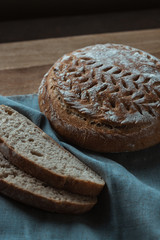 Sourdough bread on linen cloth