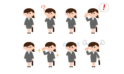 Fototapeta premium スーツを着た就活生・新人会社員（女性）セット（デフォルメカラー）