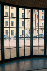 view through a panoramic window to the canal and the embankment of the Admiralty Canal in St. Petersburg, Russia