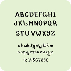 Handwritten alphabet of two types with numbers.