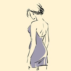 Logo fashion illustration, contour figure of woman, line art, female outline sign