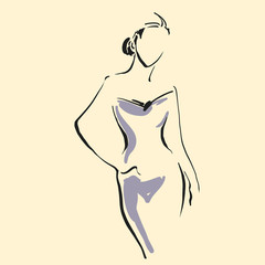 Logo fashion illustration, contour figure of woman, line art, female outline sign