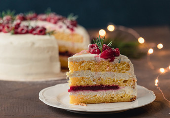 Slice of a holiday winter cake