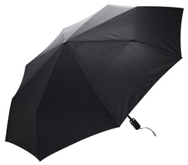 Black open umbrella isolated on white background.