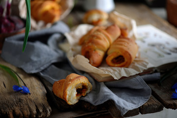 vegan pies with mushrooms.. Top view. selective focus © zoryanchik