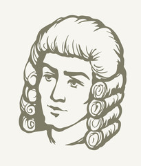 Vintage french wig. Vector drawing