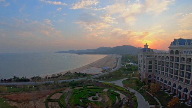 Zoom Out Time Lapse Overlooking Golden Pebble Beach. Dalian, China