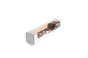 Blank white wide box with plastic window mock up
