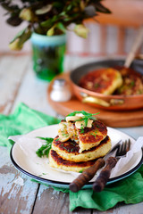 vegan potato pancakes with mushrooms..style rustic