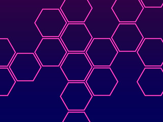 Abstraction in the style of cyberpunk. Hexagons on a purple background.
