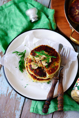 vegan potato pancakes with mushrooms..style rustic