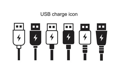 USB charge icon template black color editable. USB charge icon symbol Flat vector illustration for graphic and web design.