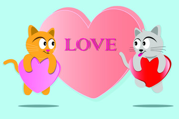 cartoon design with cat and big heart