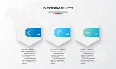 Abstract business infographics template with 3 hexagon in white color background