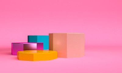 Obraz premium Minimalist abstract background, primitive geometrical figures, pastel colors, 3D render.
