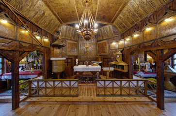 Beautiful wooden church interior, Laliki , Poland