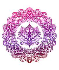Circle mandala with lotus pattern style on white background-vector