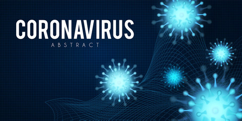 Coronavirus COVID-2019 on blue background. Virus 2019-nCoV cells.