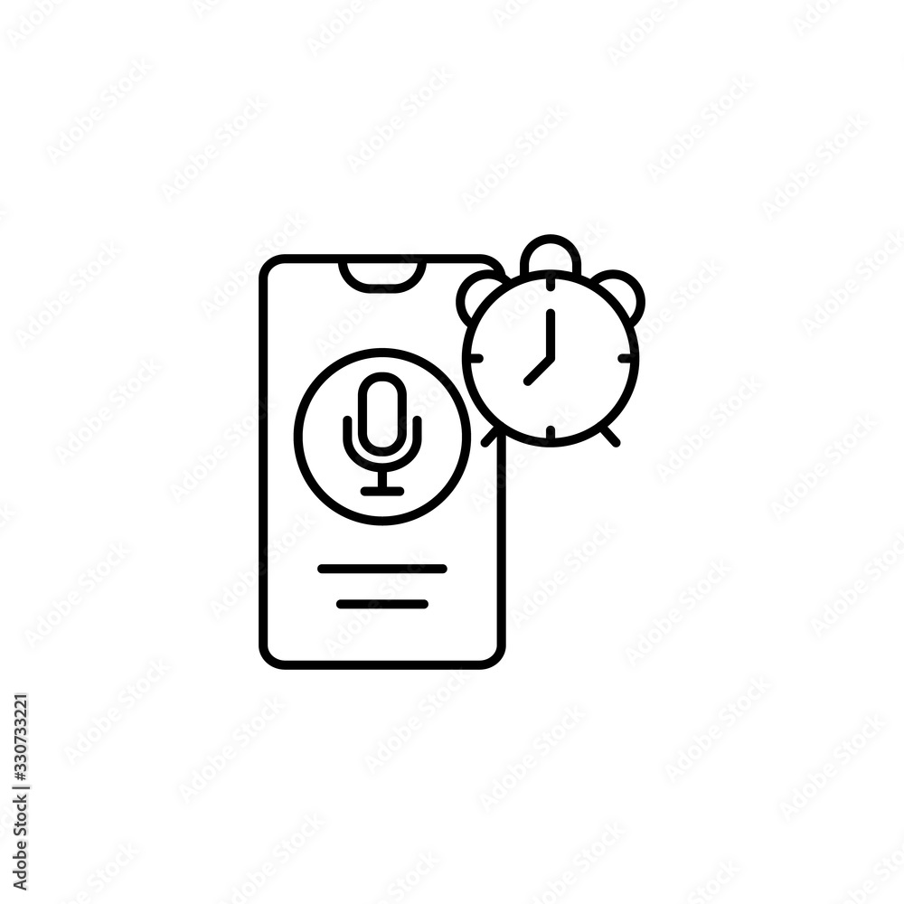 Poster smartphone, microphone, alarm, clock icon. simple line, outline vector elements of voice assistant f