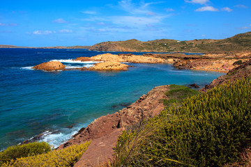 Cala Pregonda, Menorca / Spain - June 23, 2016: Cala Pregonda Biosphere Reserve area view, Menorca, Balearic Islands, Spain