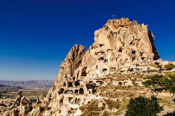 Uchisar Castle in Cappadocia. Anatolia, Turkey.