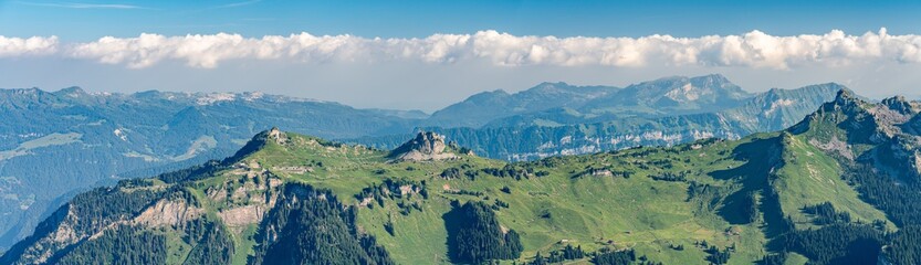 Switzerland, Panoramic view on Schynige Platte and green Alps around