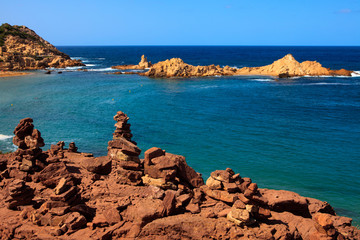 Cala Pregonda, Menorca / Spain - June 23, 2016: Cala Pregonda Biosphere Reserve area view, Menorca, Balearic Islands, Spain