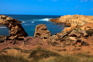 Fototapeta na wymiar Cala Pregonda, Menorca / Spain - June 23, 2016: Cala Pregonda Biosphere Reserve area view, Menorca, Balearic Islands, Spain