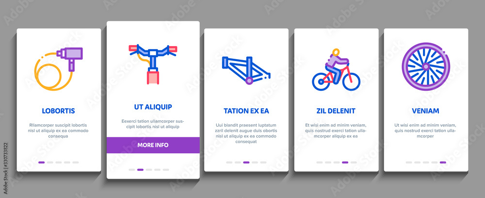 Canvas Prints Bicycle Bike Details Onboarding Mobile App Page Screen Vector. Mountain Bicycle Wheel And Seat, Brake And Frame, Chain And Pump Equipment Color Contour Illustrations