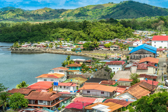 Aerial view of Portobelo village from the Peru Lookout Point in Portobelo, Panama.