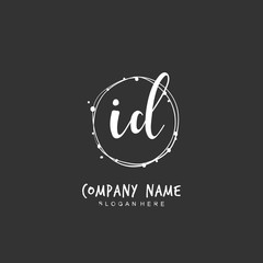 Handwritten initial letter I D ID for identity and logo. Vector logo template with handwriting and signature style.