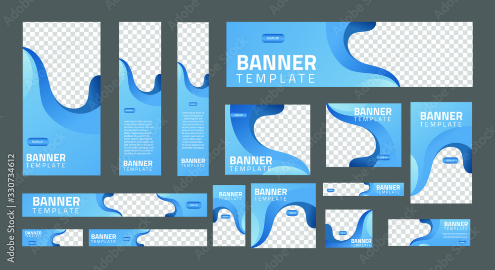 Poster set of creative web banners of standard size with a place for photos. business ad banner. vertical, 