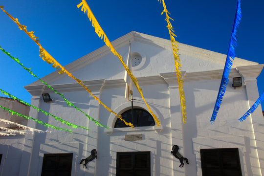 Sant Climent, Menorca / Spain - June 23, 2016: The church at &acute;Jaleo&acute; traditional festival in Sant Climent, Mao, Menorca, Balearic Islands, Spain