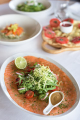 Fresh Salmon Carpaccio with Spicy Greens and Lime, Served with Mustard Sauce