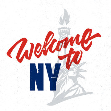 Welcome to NY Vintage Hand drawn american poster