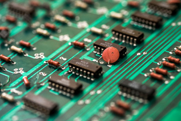 Close Up of green electronic circuit board