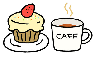 マグカップとケーキ　カフェ