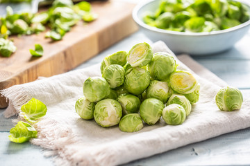 Fresh raw brusseles sprouts on napkin - Close-up