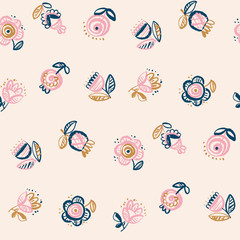Pale nude rose color floral seamless pattern
