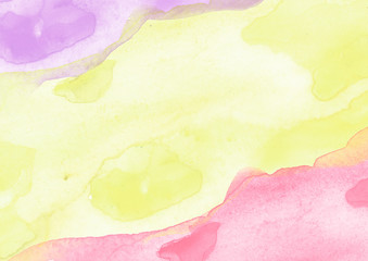 Obraz premium Watercolor abstract spot, blot. Colorful vintage background, frame. yellow, lilac, pink Watercolor painted background. Abstract Illustration wallpaper. Brush stroked. Banner, card with place for text.