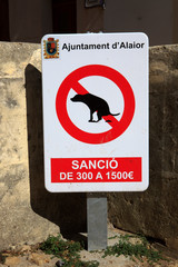 Alaior, Menorca / Spain - June 25, 2016: No dog poop sign, Alajor, Menorca, Balearic Islands, Spain