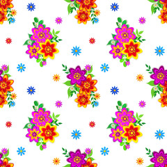 Fototapeta na wymiar Floral arrangement, a bouquet of paper products, bright multi-colored paper flowers, design elements, artistic handmade, 3D rendering, seamless pattern