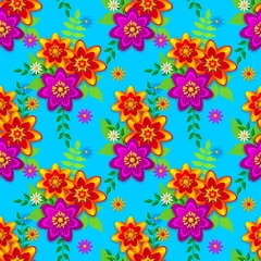 Gordijnen Floral arrangement, a bouquet of paper products, bright multi-colored paper flowers, design elements, artistic handmade, 3D rendering, seamless pattern © sokolova_sv