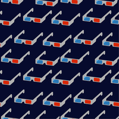  Seamless pattern: 3d cinema glasses on a blue background. vector. illustration