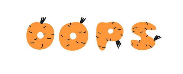 Hand drawn Carrot ABC and word. Cartoon vector illustration veggies font.  Flat drawing vegetarian food. Actual Creative Vegan art work