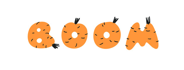 Hand drawn Carrot ABC and word. Cartoon vector illustration veggies font.  Flat drawing vegetarian food. Actual Creative Vegan art work