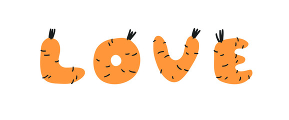 Obraz premium Hand drawn Carrot ABC and word Cartoon vector illustration veggies font. Flat drawing vegetarian food. Actual Creative Vegan art work