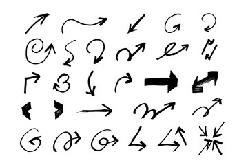 Set of vector hand drawn arrows isolated on a white background