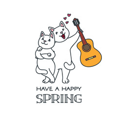  Have a Happy Spring. Illustration of a happy cat guitarist in love. Vector 8 EPS.