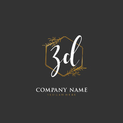  Handwritten initial letter Z D ZD for identity and logo. Vector logo template with handwriting and signature style.